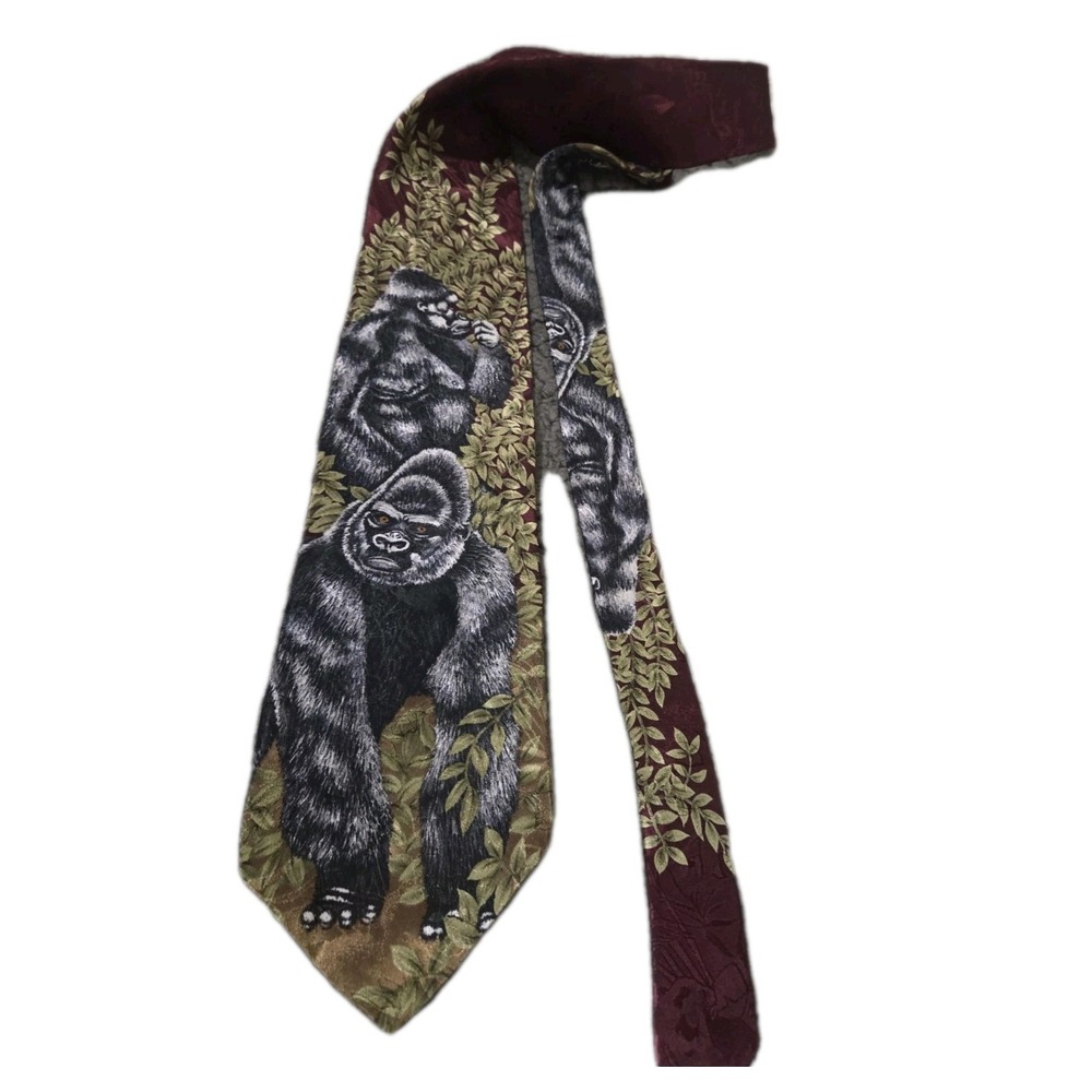 Vintage Endangered Species Gorilla‎ Silk Tie USA Jungle Animal Novelty